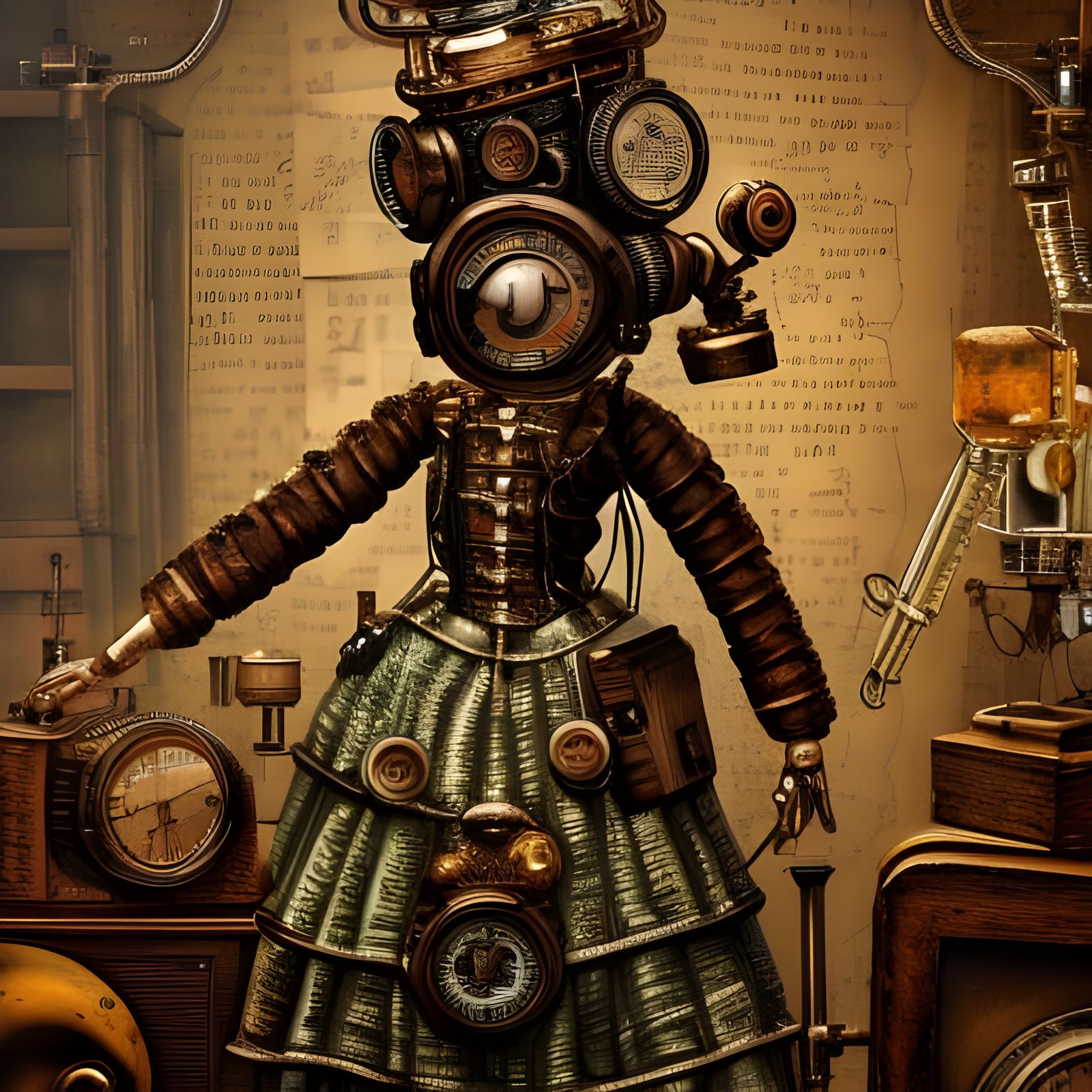 Steampunk Scientist and Dachshund in Victorian Laboratory