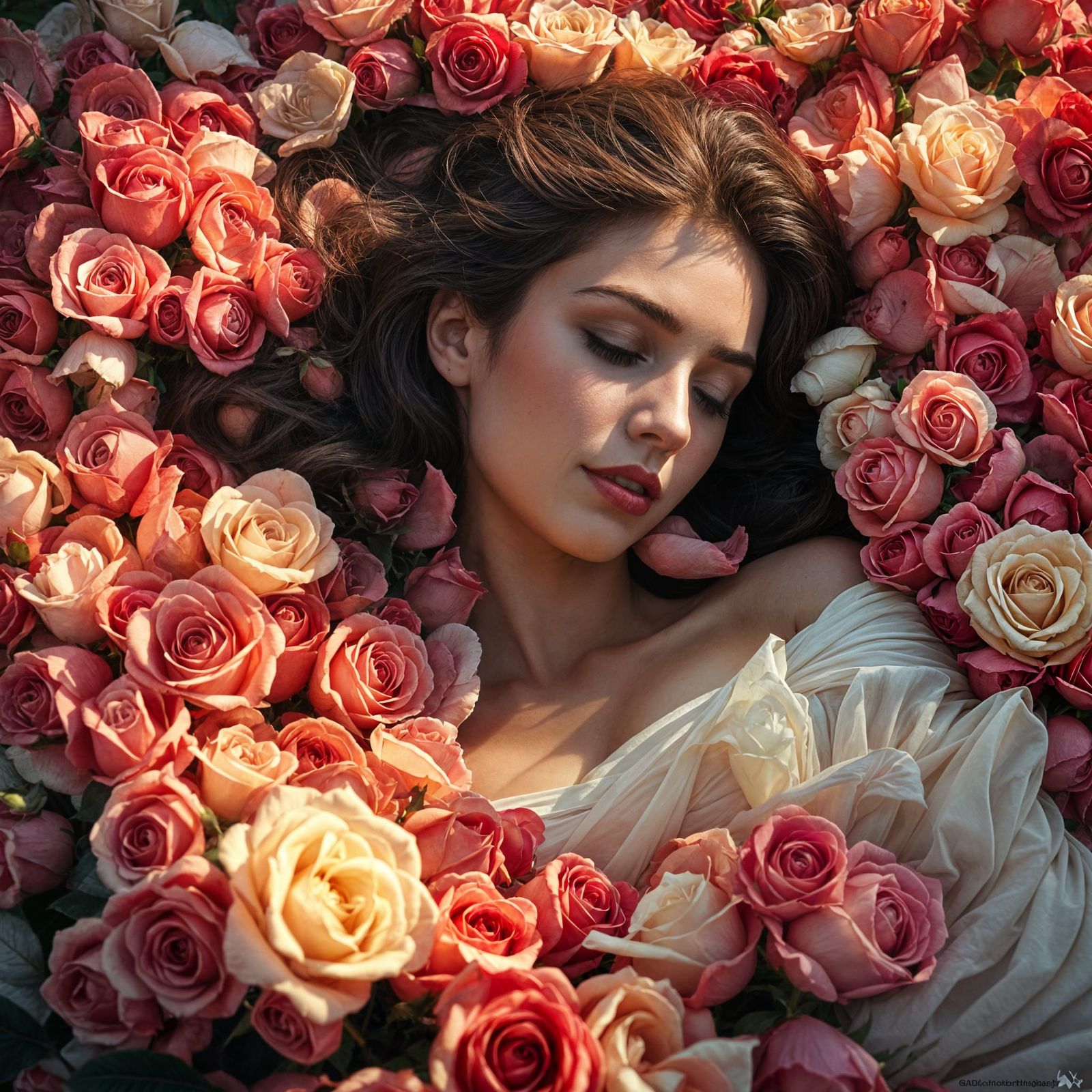 Sleeping Beauty Among Roses: Realistic 4K Photo