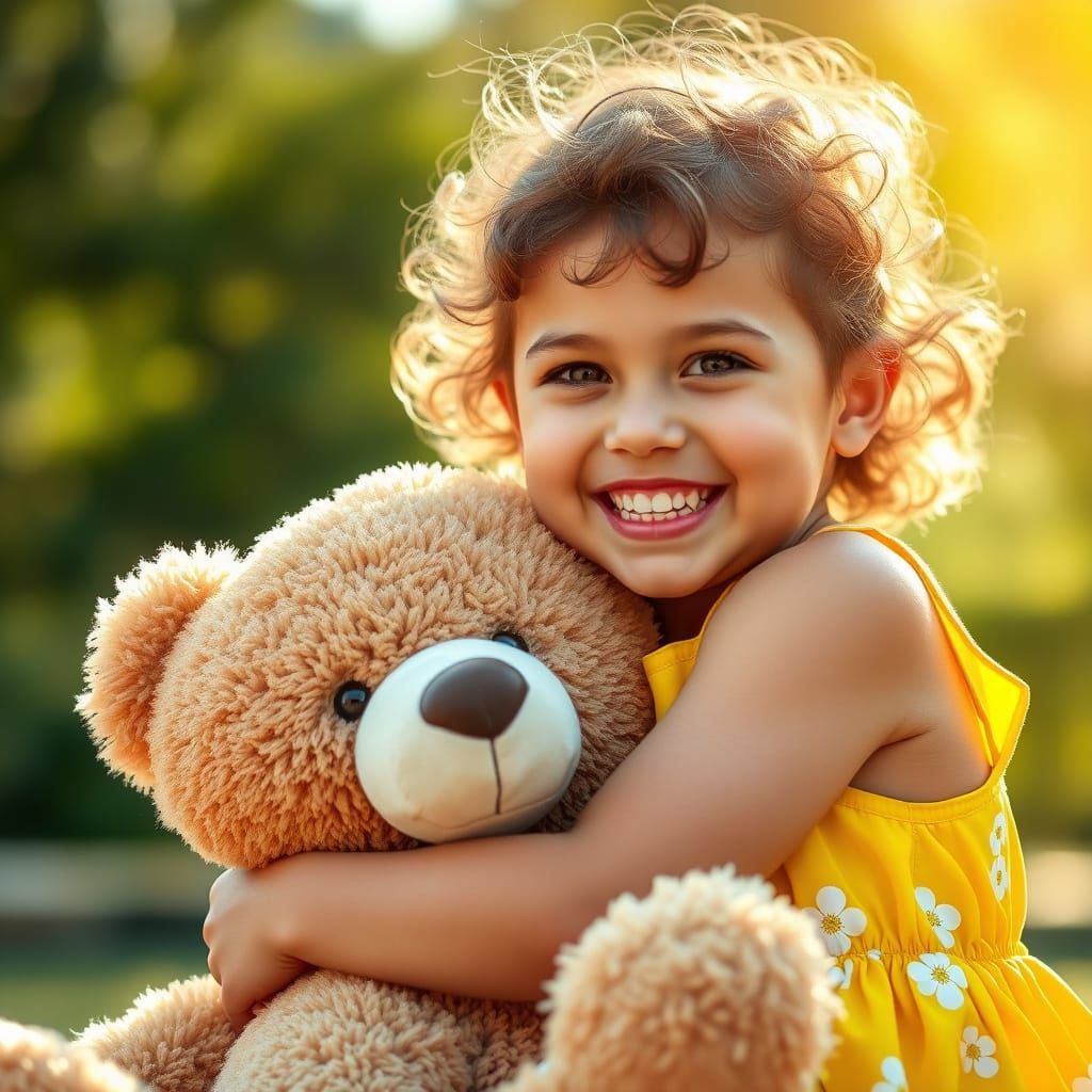 🥇child hugging a teddy bear