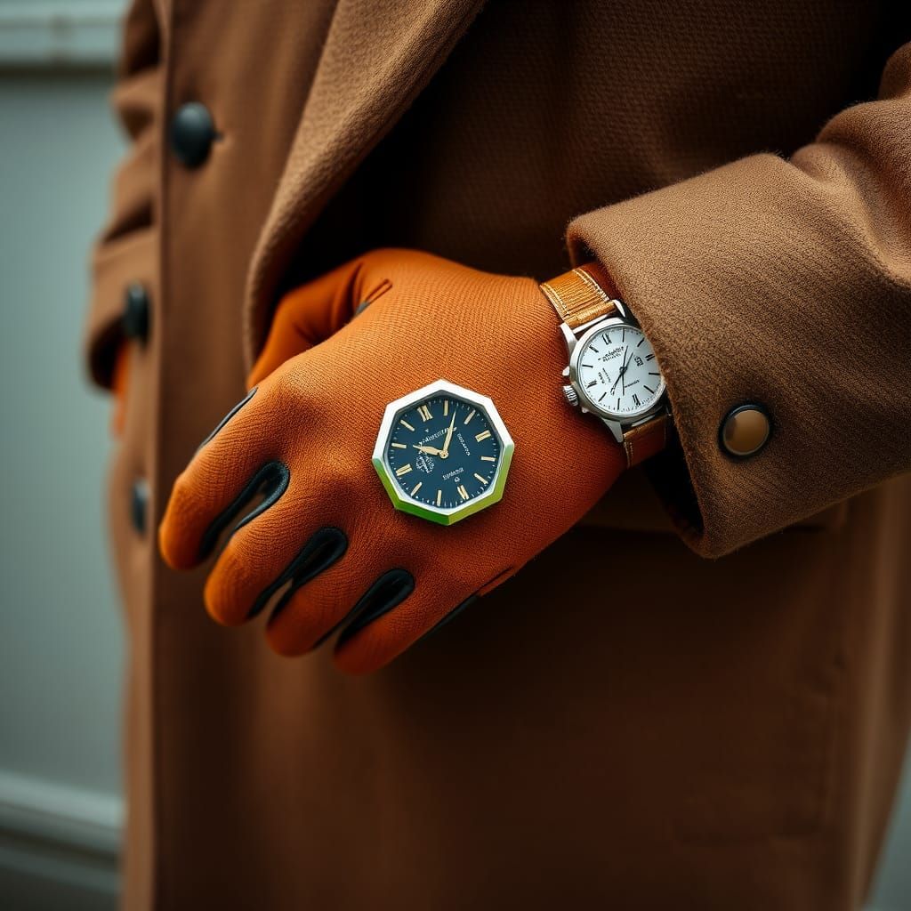 Person in Brown Coat with Watch, Stock Photo Style
