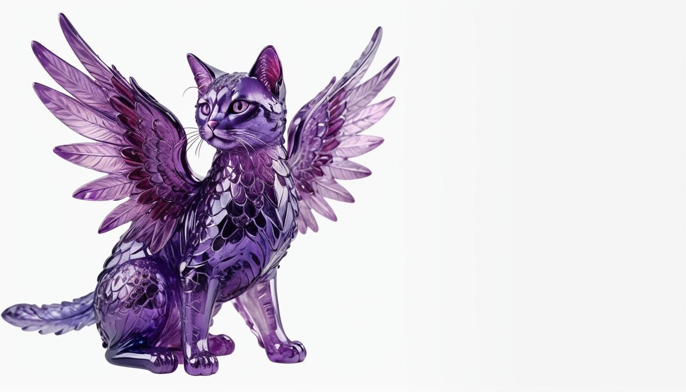 Crystal Angel Cat in Shimmering Glass, 3D Render