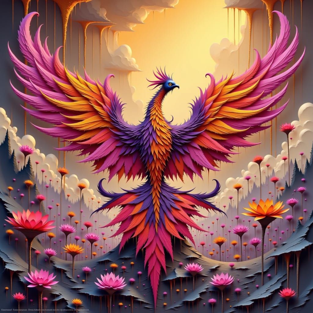 Feathery Round Shape with 3D Impasto Texture