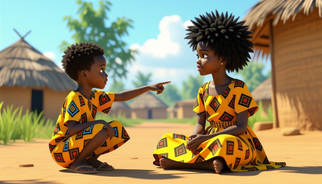 Young Boy in Ankara Points to Girl in Village