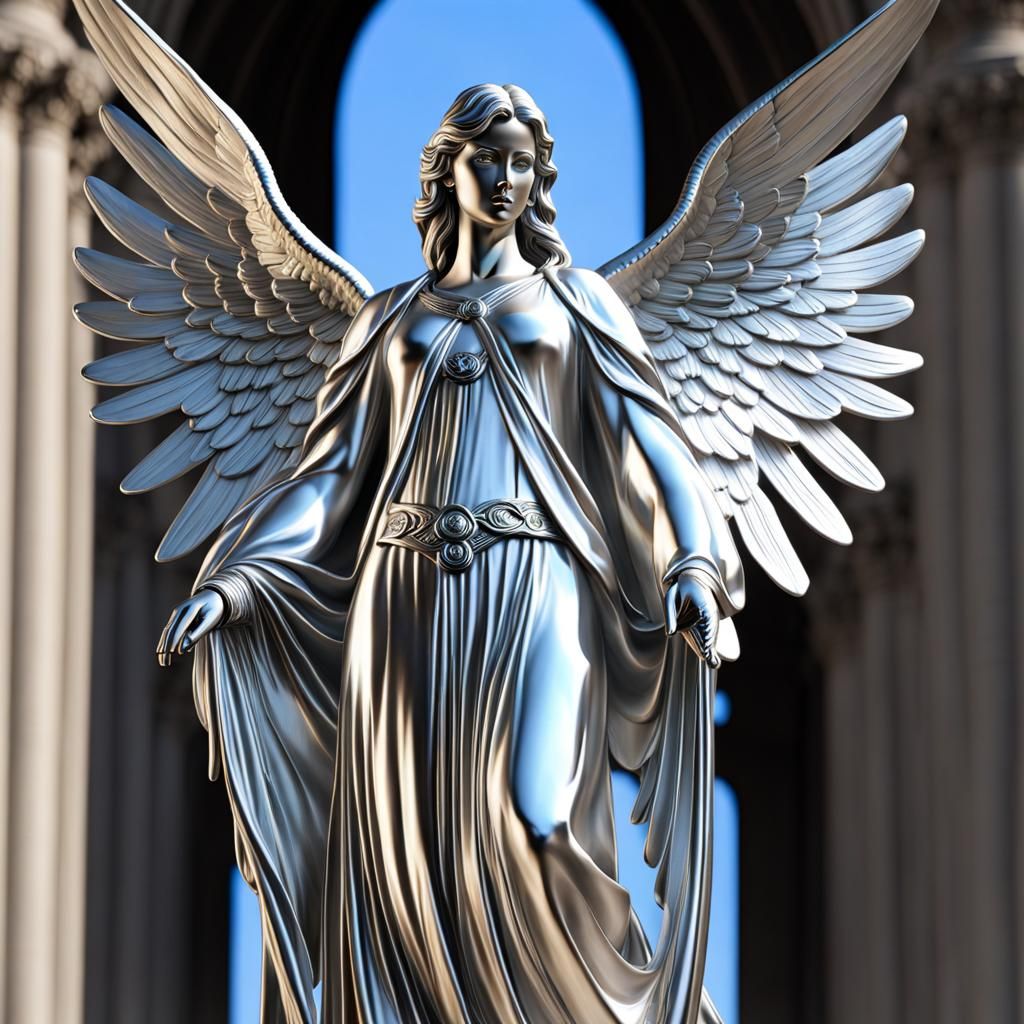 Chrome Angel Inspired by Biblical Descriptions