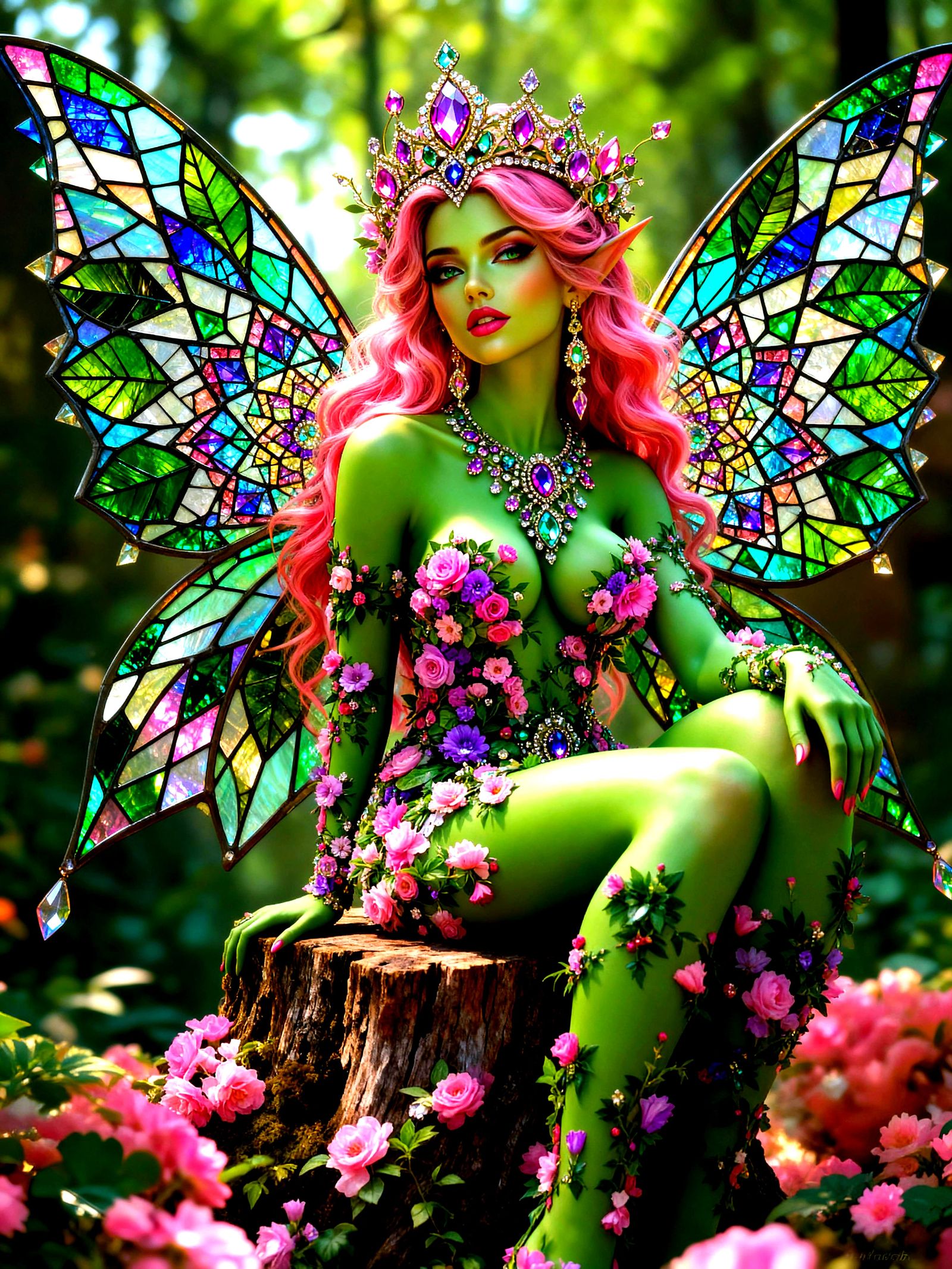 Regal Fae Queen With Floral And Jeweled Features