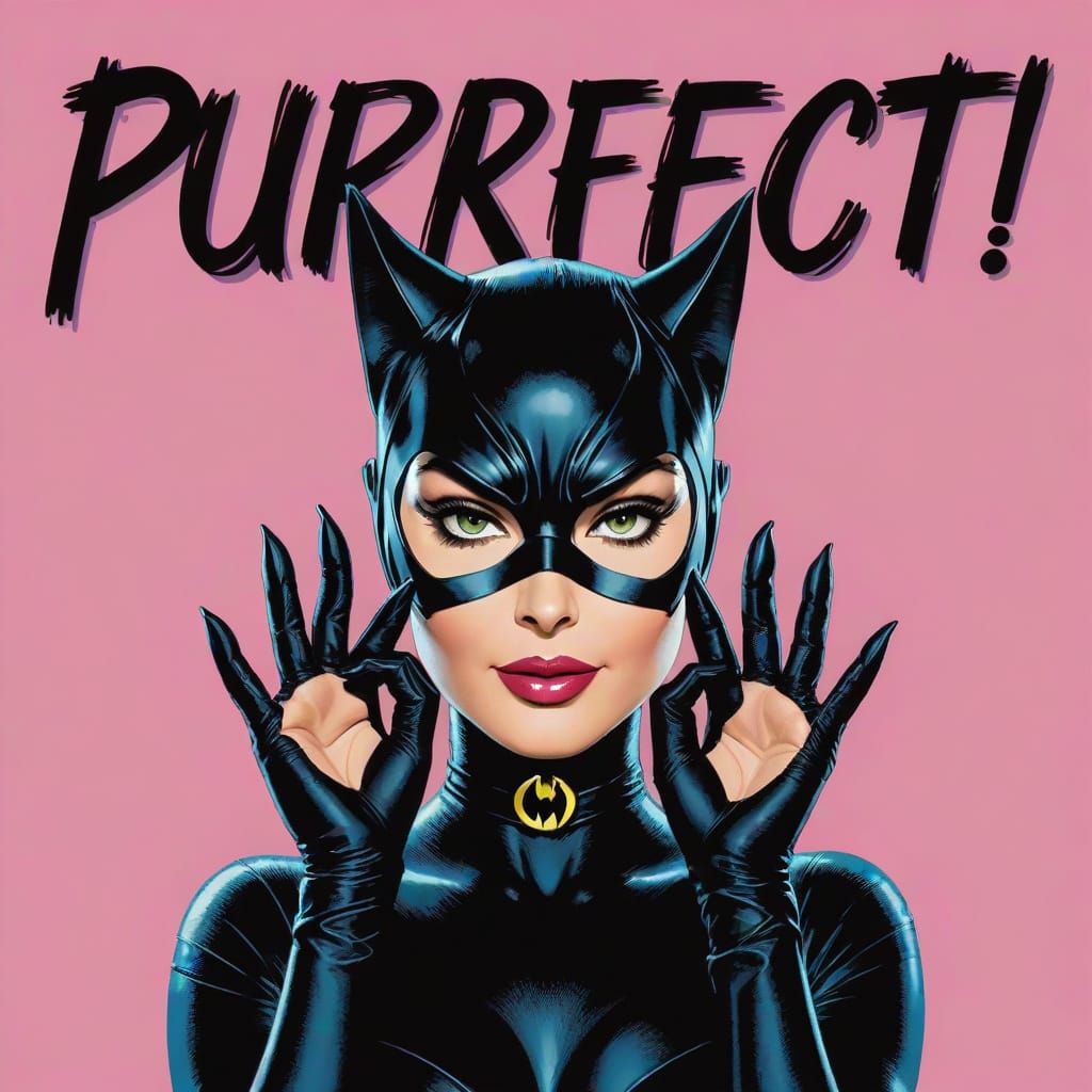 Catwoman Image: Bold "Purrfect!" Text