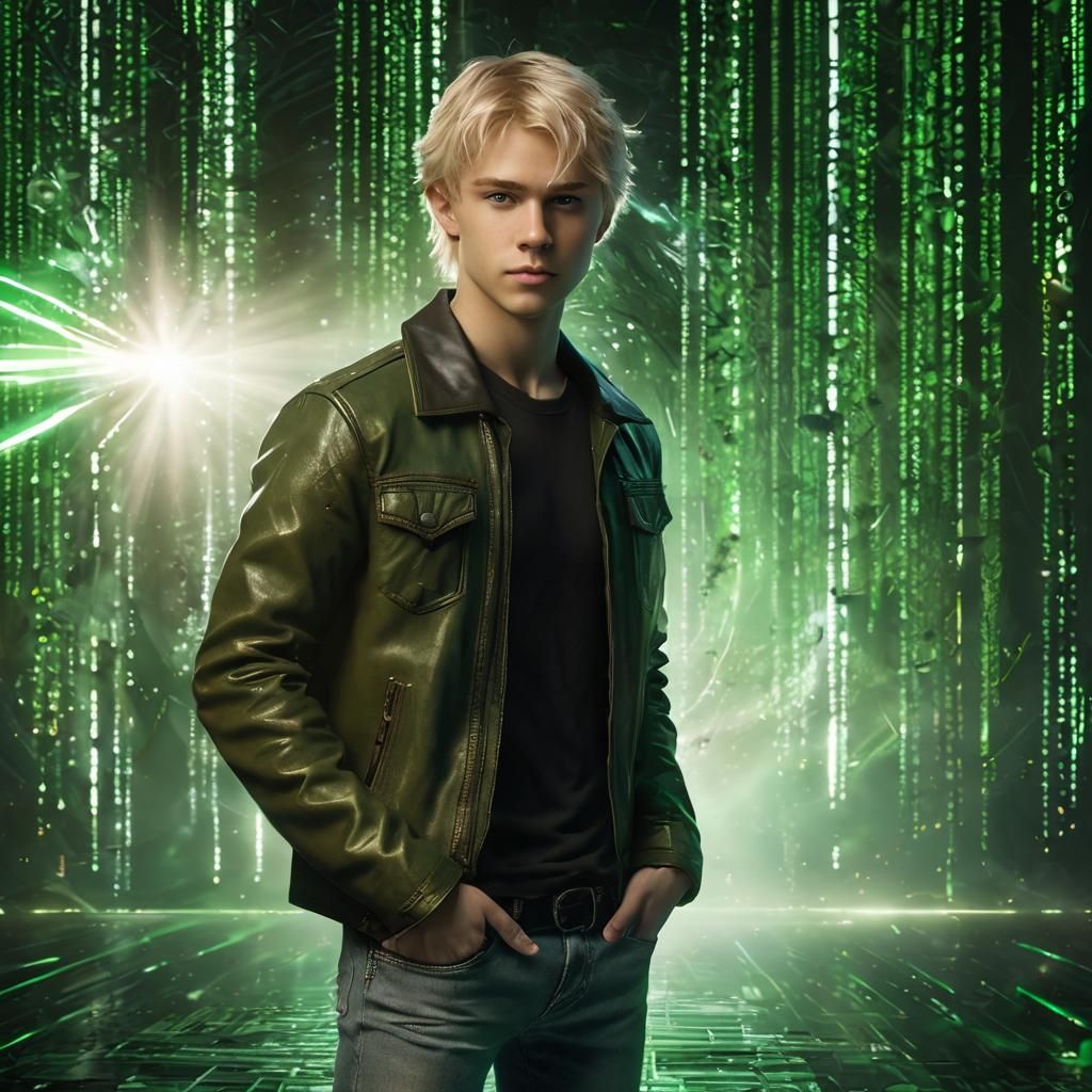 Elven Cyborg in Matrix Swirl: Sci-Fi Masterpiece