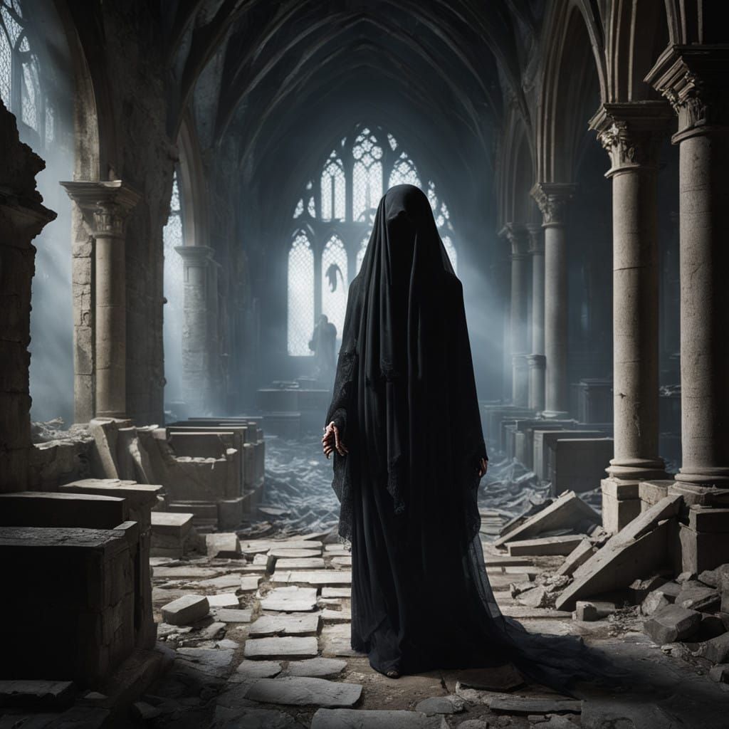 Ethereal Widow in Flickering Chapel Light