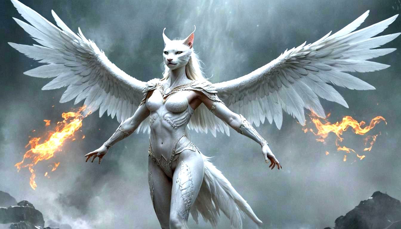 Feline Lyrans: Winged Creators in a Mythical Realm
