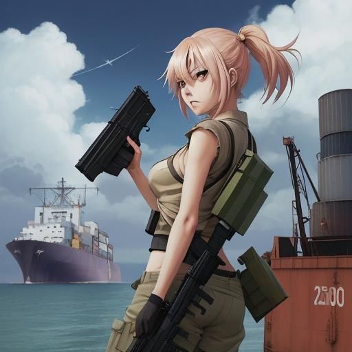Armed Cargo Ship in Anime Style