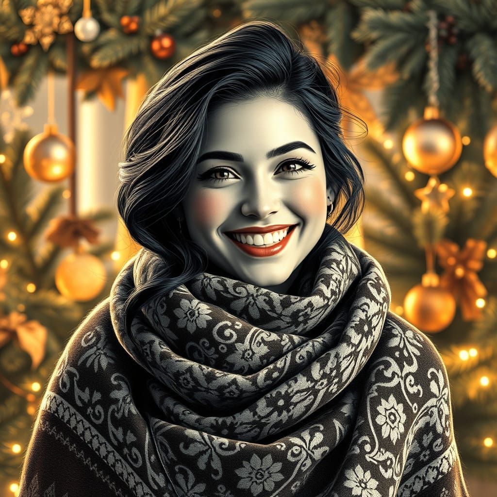 Surreal Christmas Portrait in Art Nouveau Style