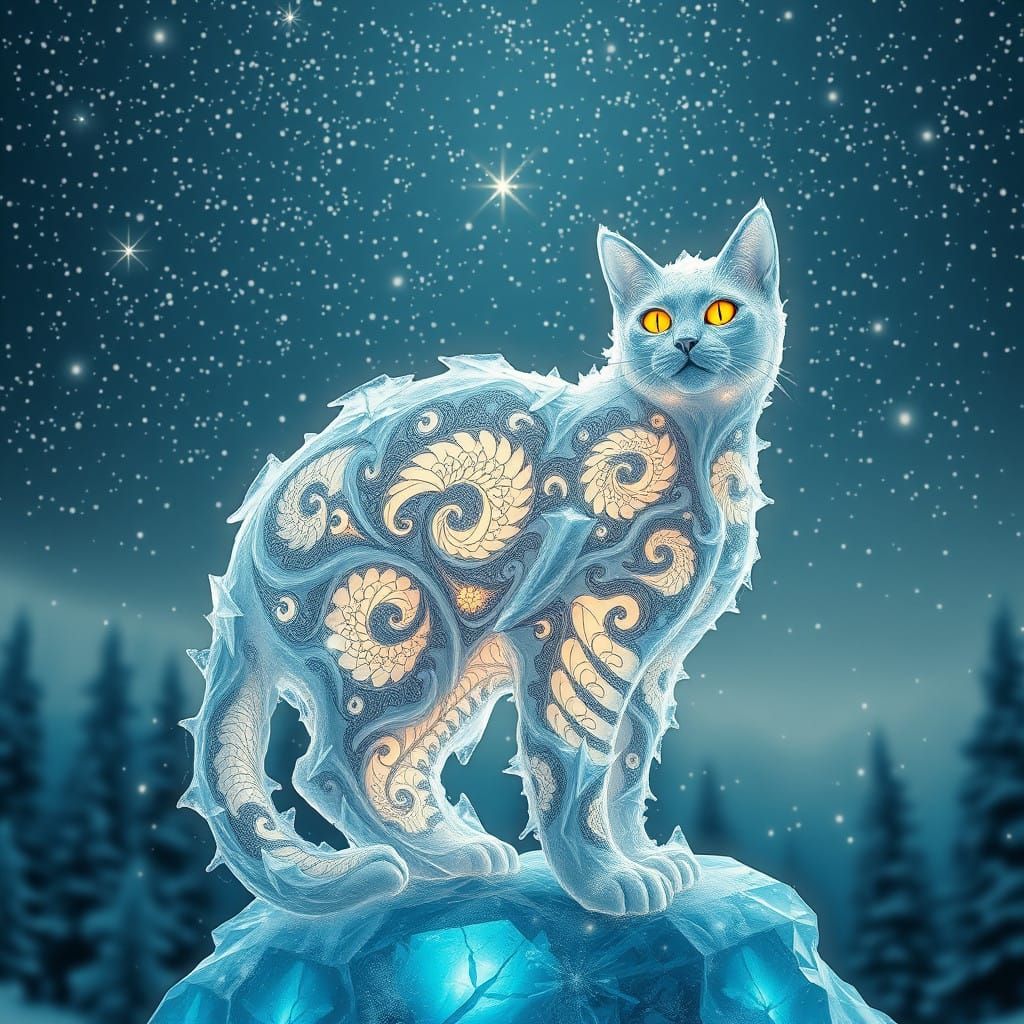 Mystical Nuclear Ice Cat Under Winter Christmas Sky