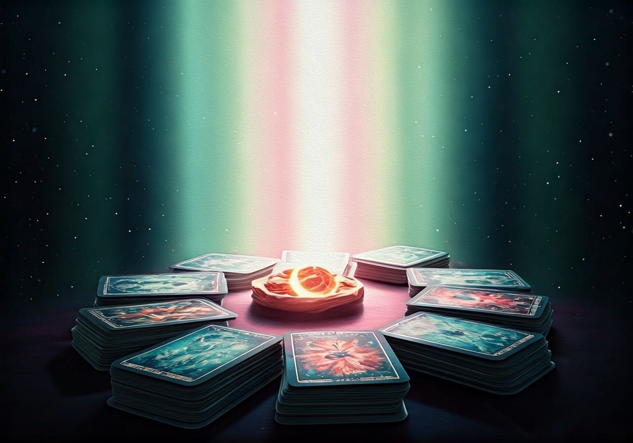 Colorful Gothic Tarot Card Spread in Watercolor