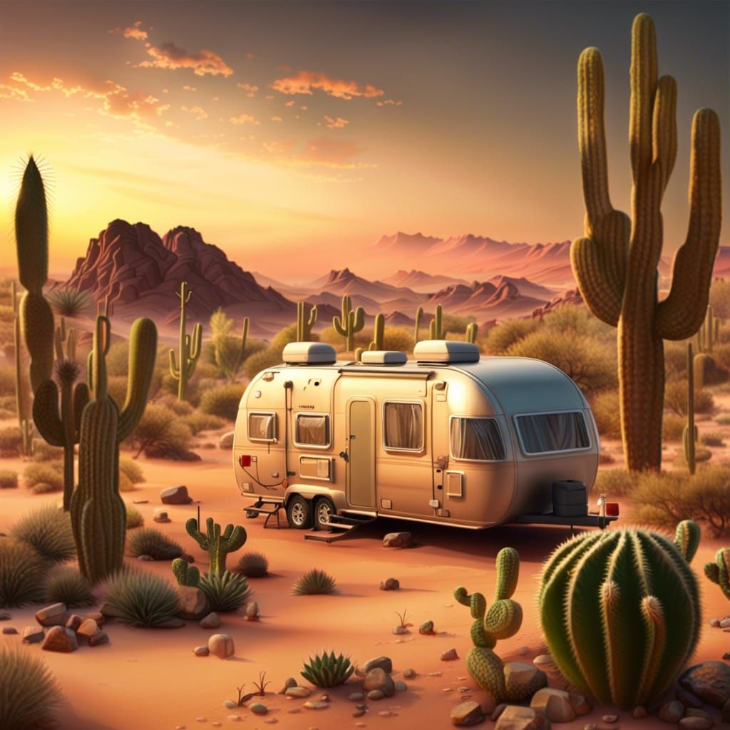 Desert Oasis Caravan at Sunset in Matte Painting
