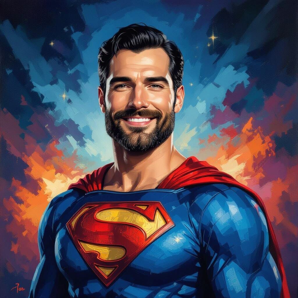 Glorious Superman Portrait in Gouache and Impasto Style
