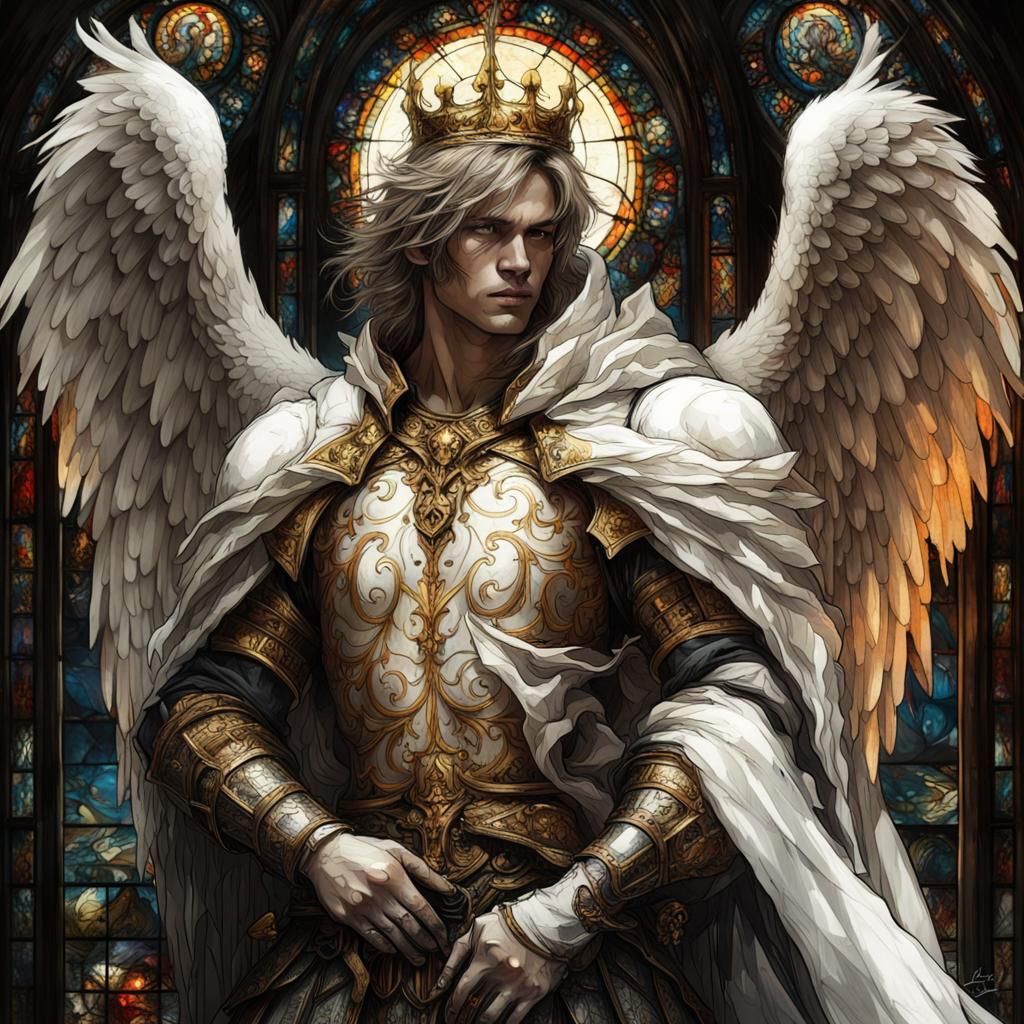 Gothic Angel Knight in Stained Glass Style
