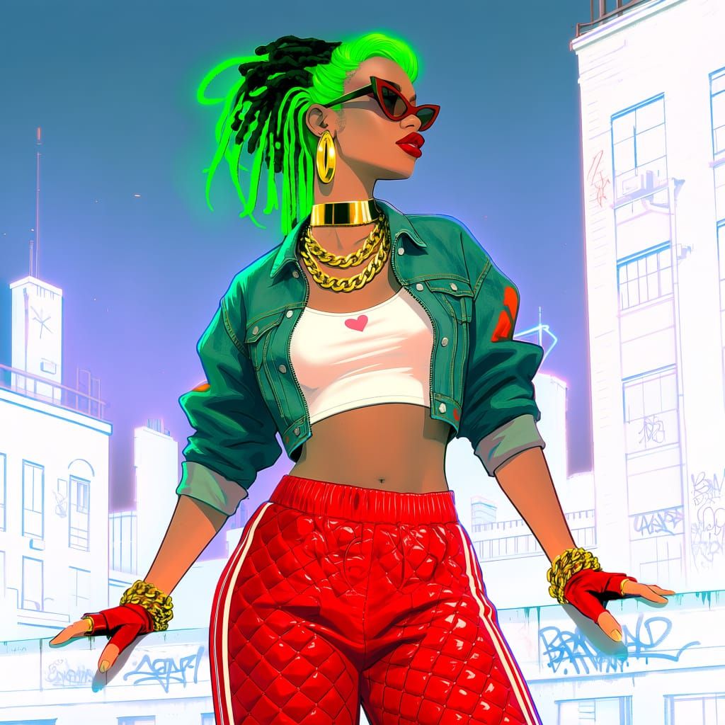 1950s Diva with Graffiti Dreadlocks in Cityscape