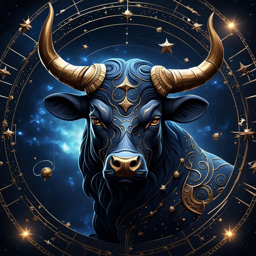 Zodiacal Taurus Head on Constellation Background