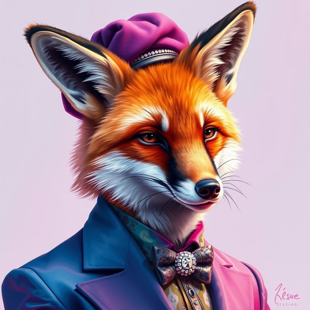 Anthropomorphic Fox in Colorful Airbrush Style