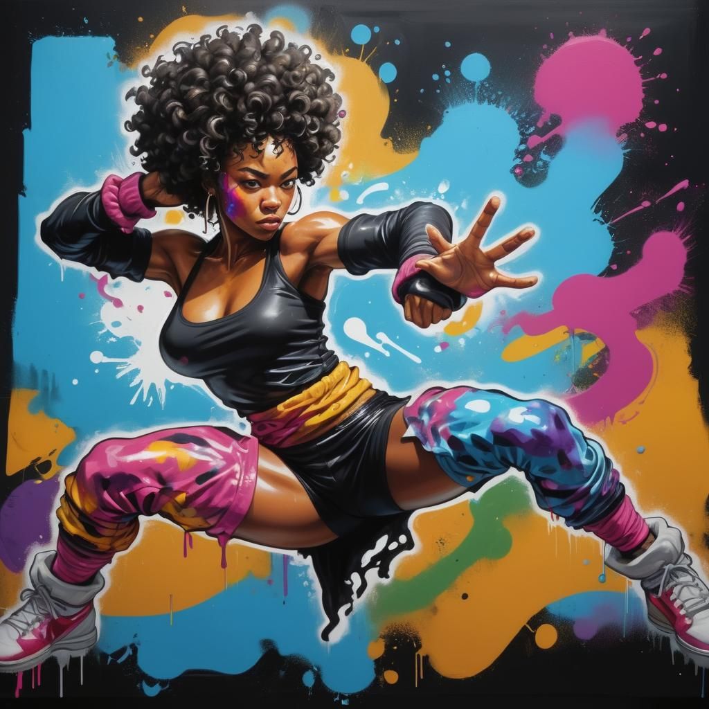 Colorful Graffiti Art of a Kung Fu Fighter