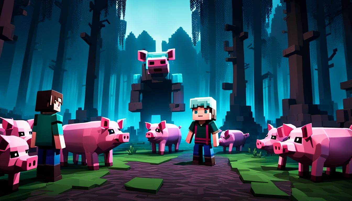 Minecraft Steve in Ominous Dark Fantasy Forest