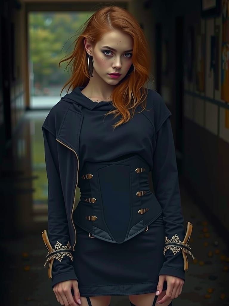 Mysterious Woman Lost in Dark Desolation