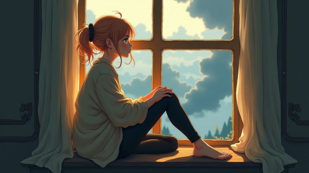 Soothing Anime Woman in Lofi Style by the Window