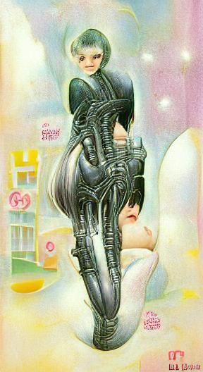 Retrofuturistic Manga Cover in Giger Style