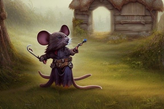 Mouse Knight Walks to Old Farm, Chibi Art