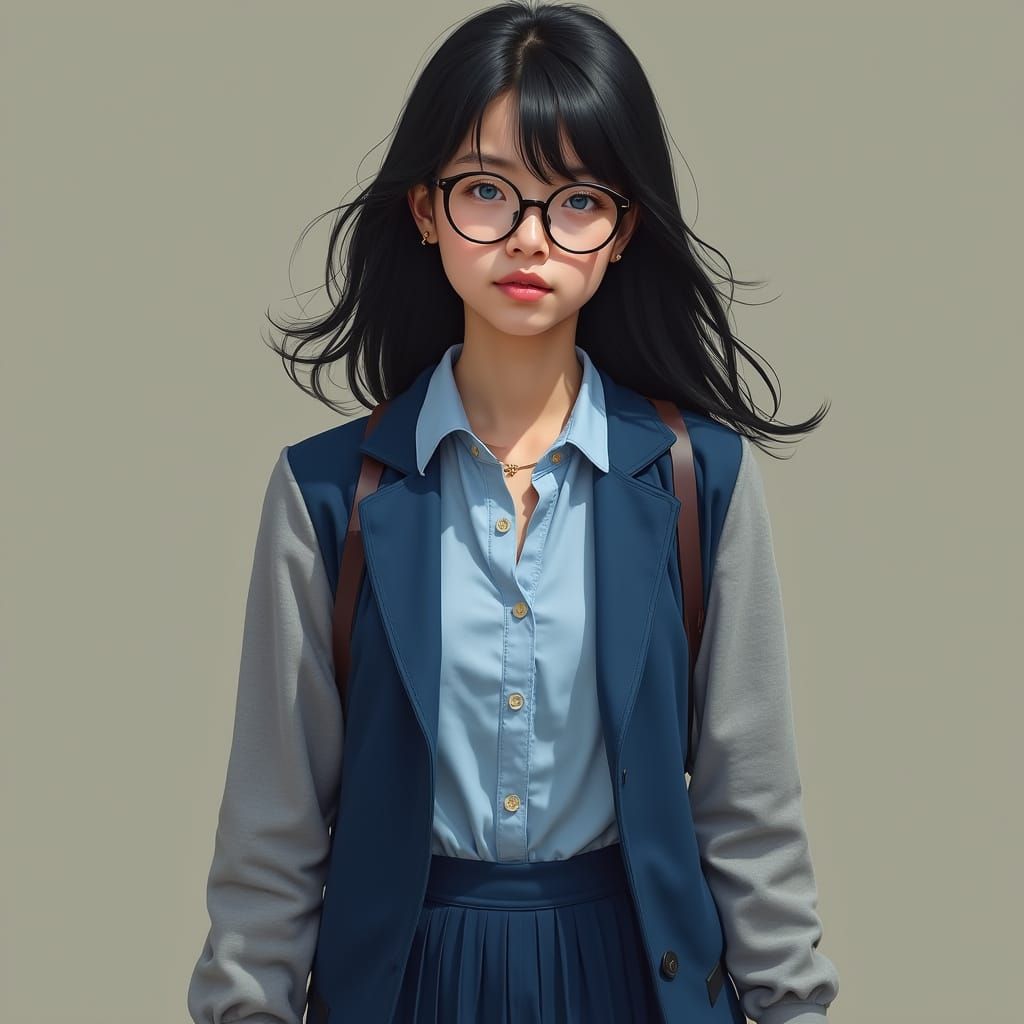 Hyperrealistic Portrait of a Young Woman Walking Home