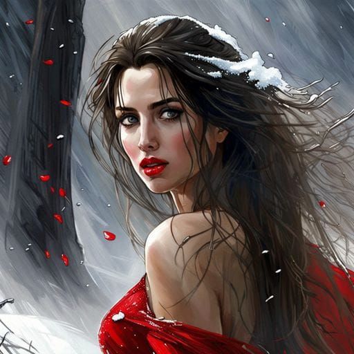 Snow White Princess with Red Lips: Fantasy Art