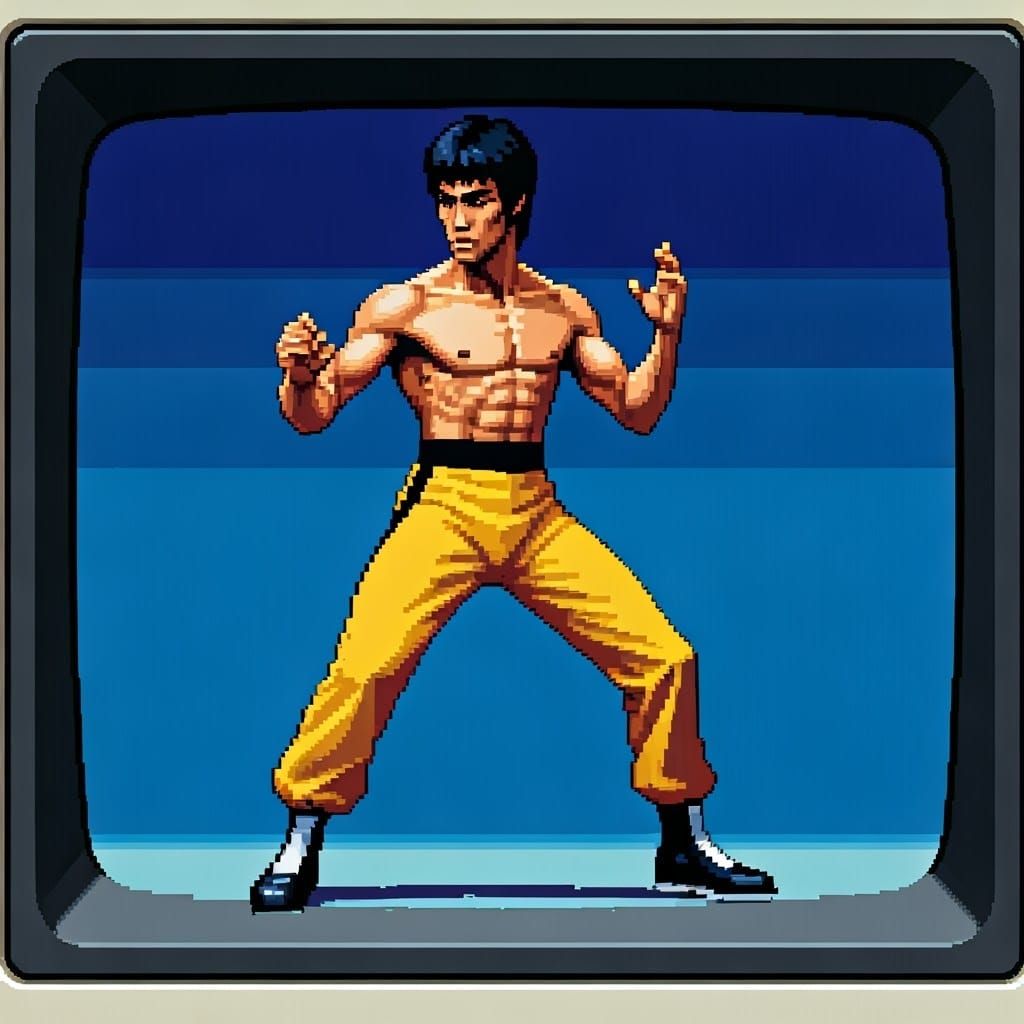 Bruce Lee in Retro Apple IIe Pixel Art
