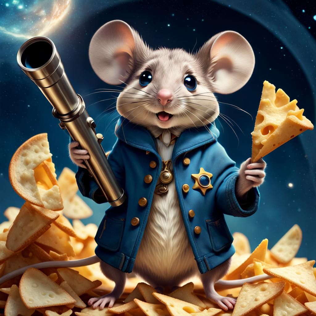 Adorable Mouse on Cheesy Chip in Art Nouveau Style