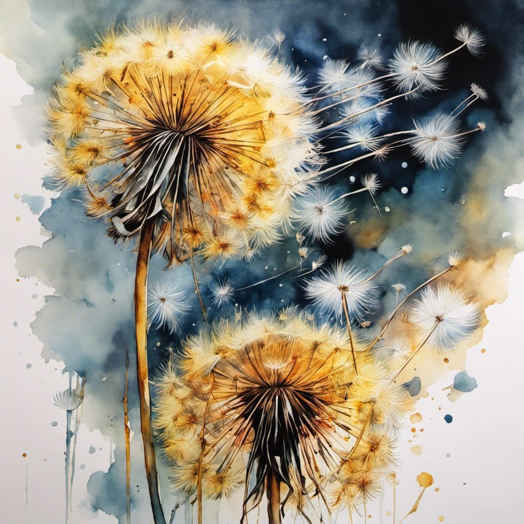 Dandelion in the Wind: Watercolor Art