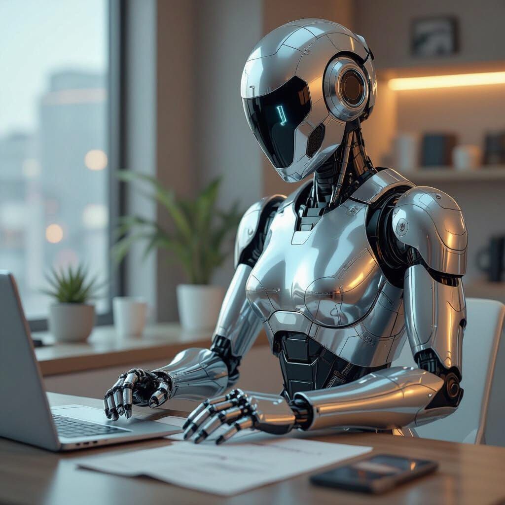 Futuristic Robot Humanoid Performing Daily Life Tasks