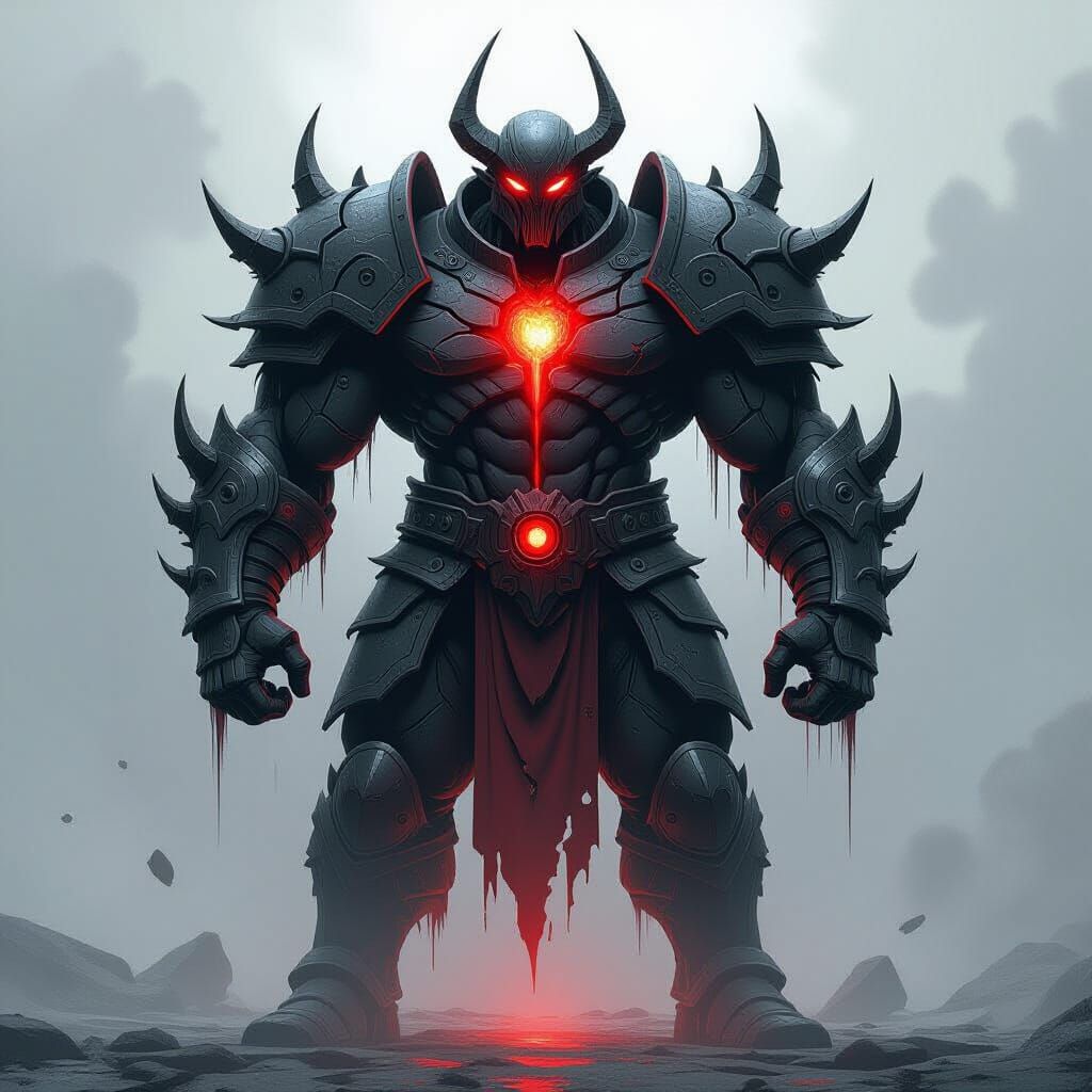 Pixel Art Super-Humanoid in Obsidian Armor with Red Energy