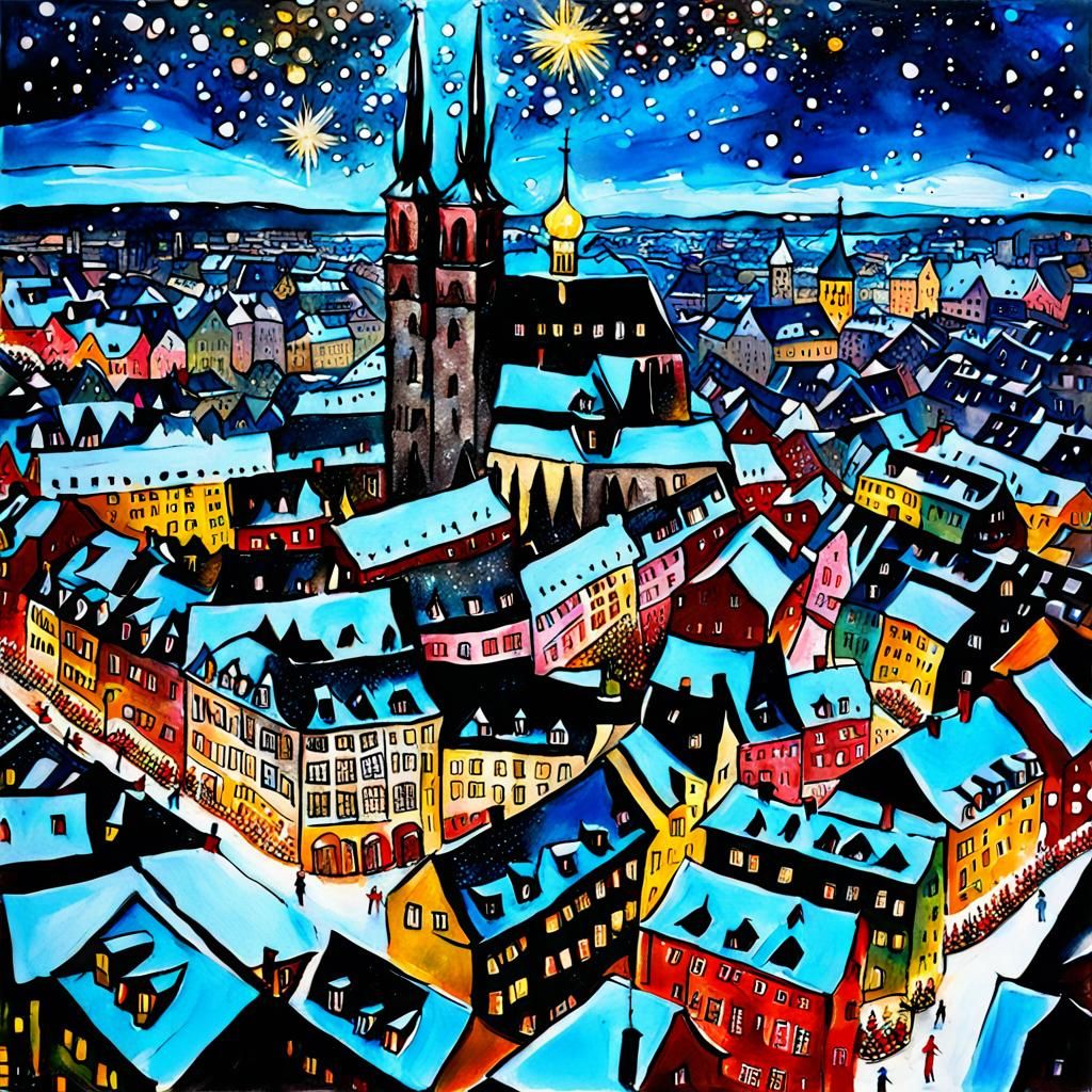 Surreal Nuremberg Christkindlesmarkt Cityscape in Mixed Medi...