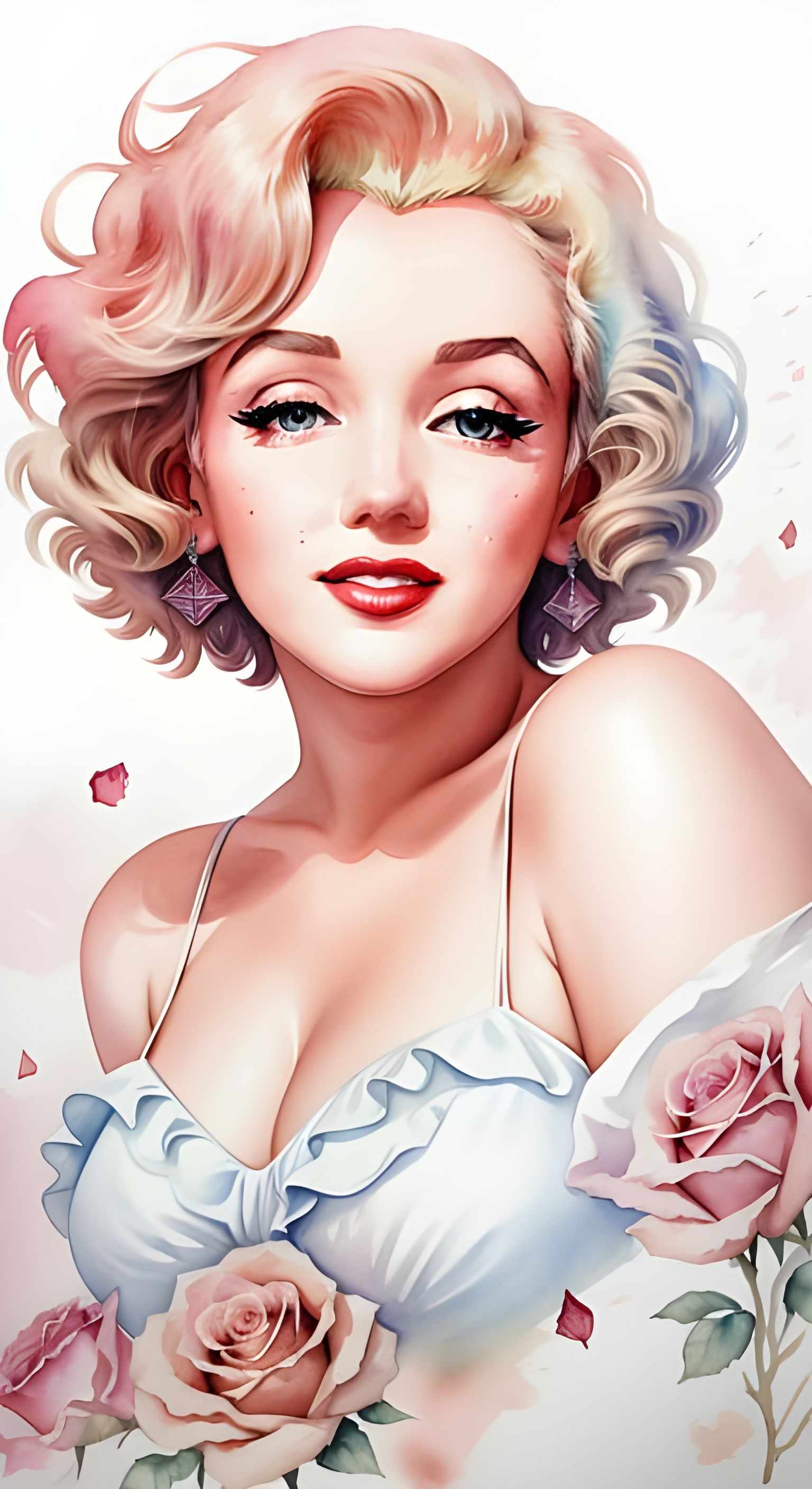Marilyn Monroe Watercolor Portrait with Wind Effect