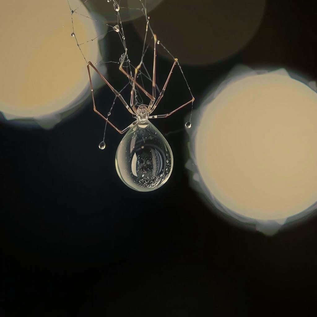 Waterdrop Spider on Web in Ethereal Lighting