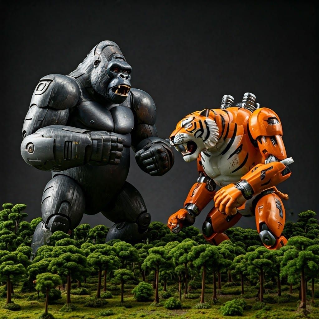 Mecha Gorilla vs Tiger: Futuristic Robotic Battle