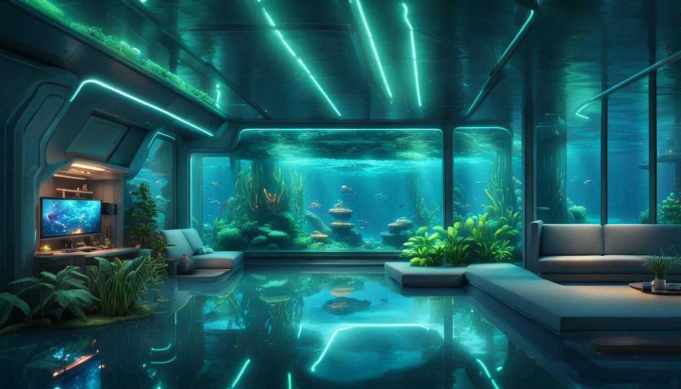 Futuristic Undersea Home with Submarine View