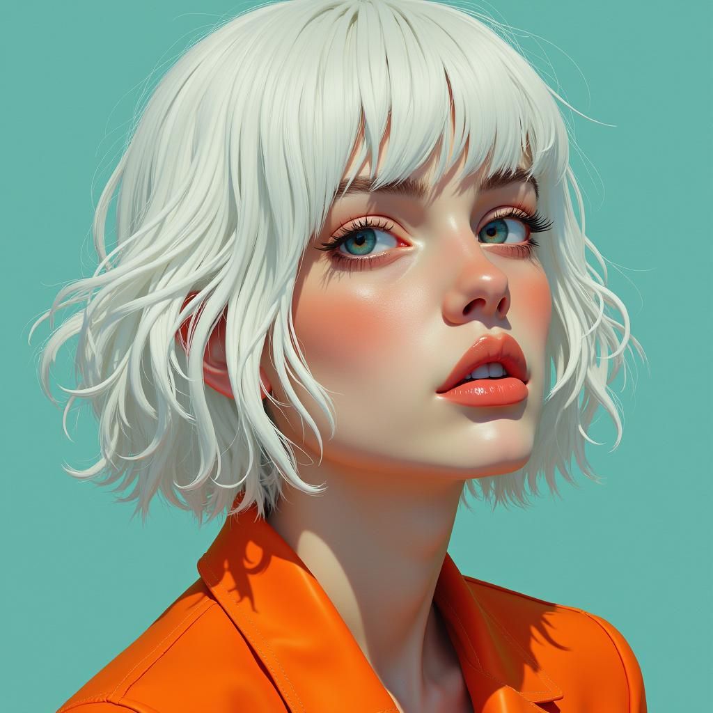 White-Haired Girl Portrait in Comic Art Style
