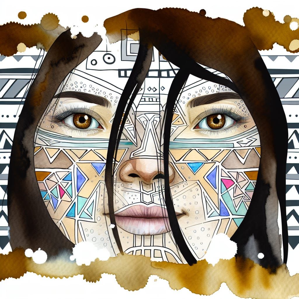 Inuit Woman Portrait with Geometric Tattoos