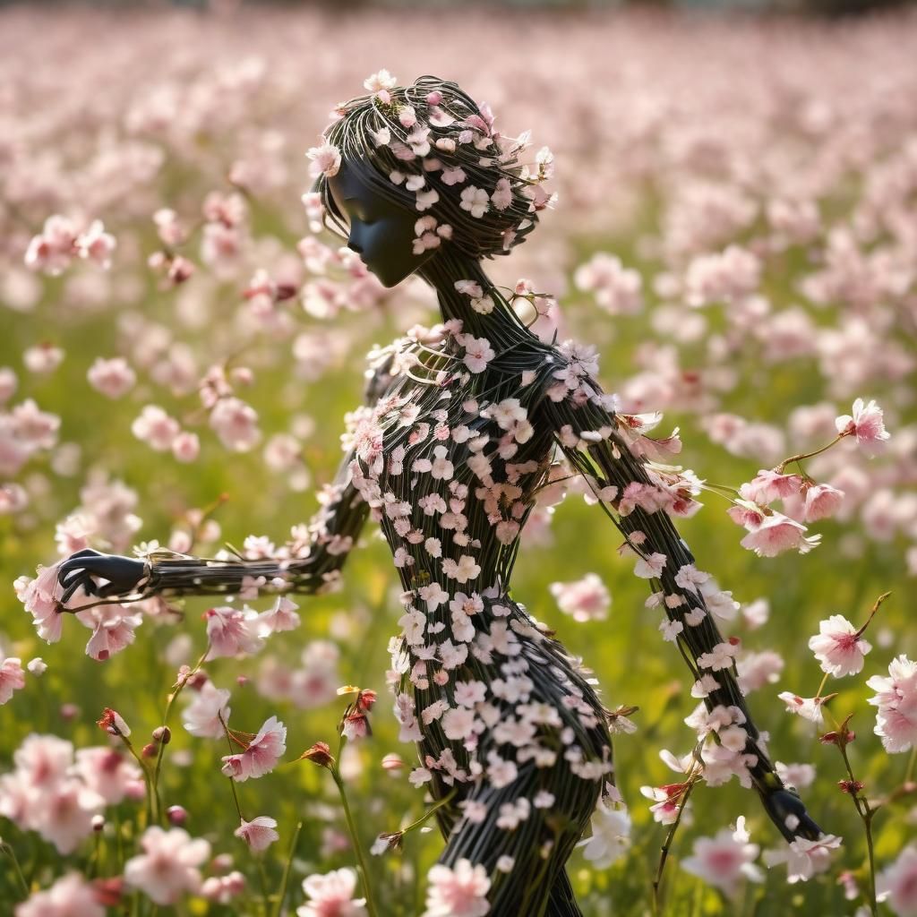 Cherry Blossom Woman in a Flower Field