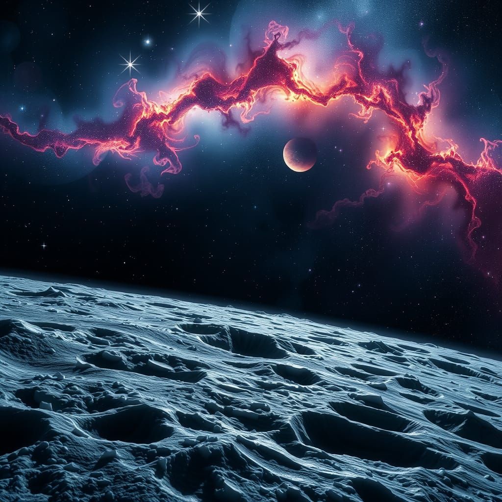 Icy Moon Celestial Vista: Cosmic Landscape