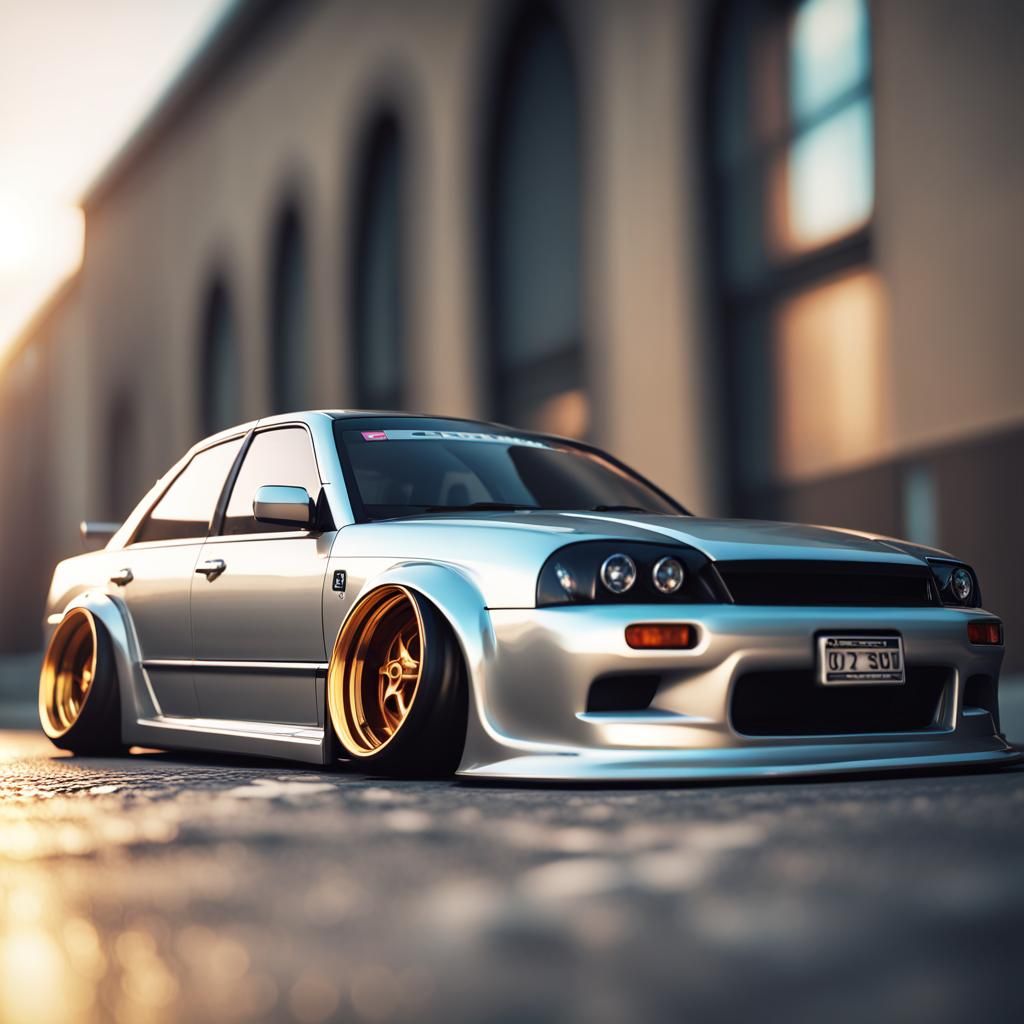 Slammed Car with Deep Dish Wheels in 3D