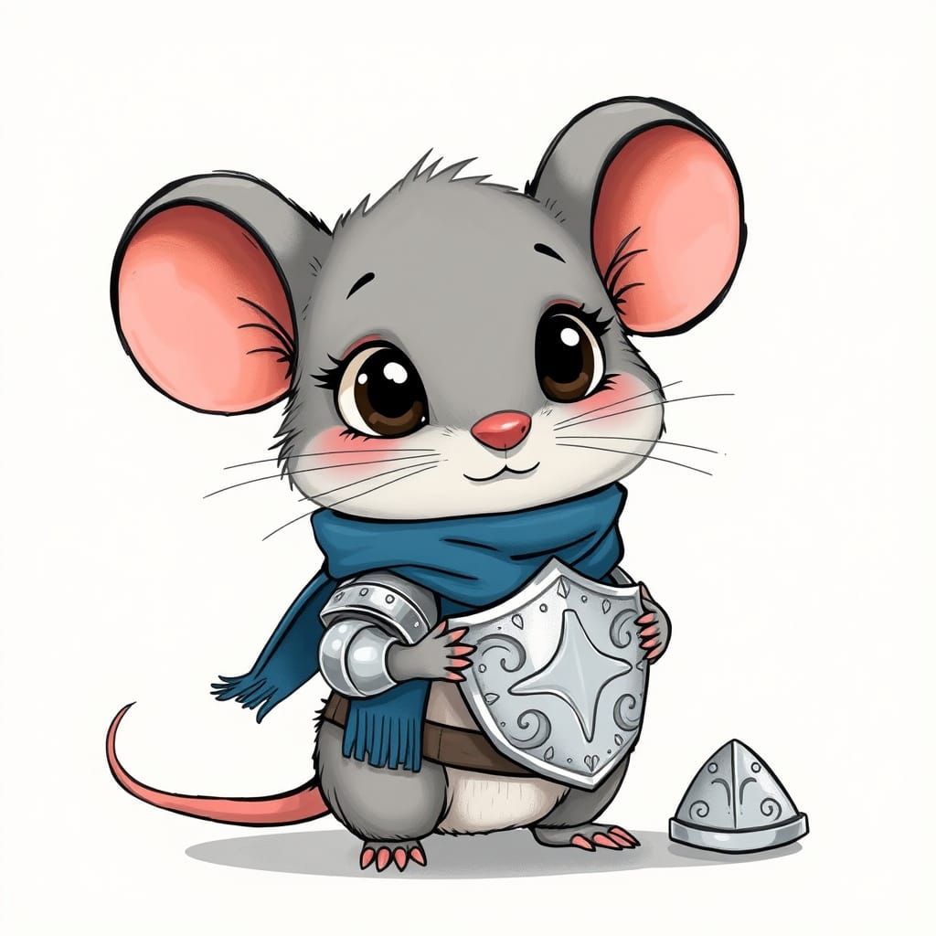 Mouse Putting on Armour in Whimsical Style