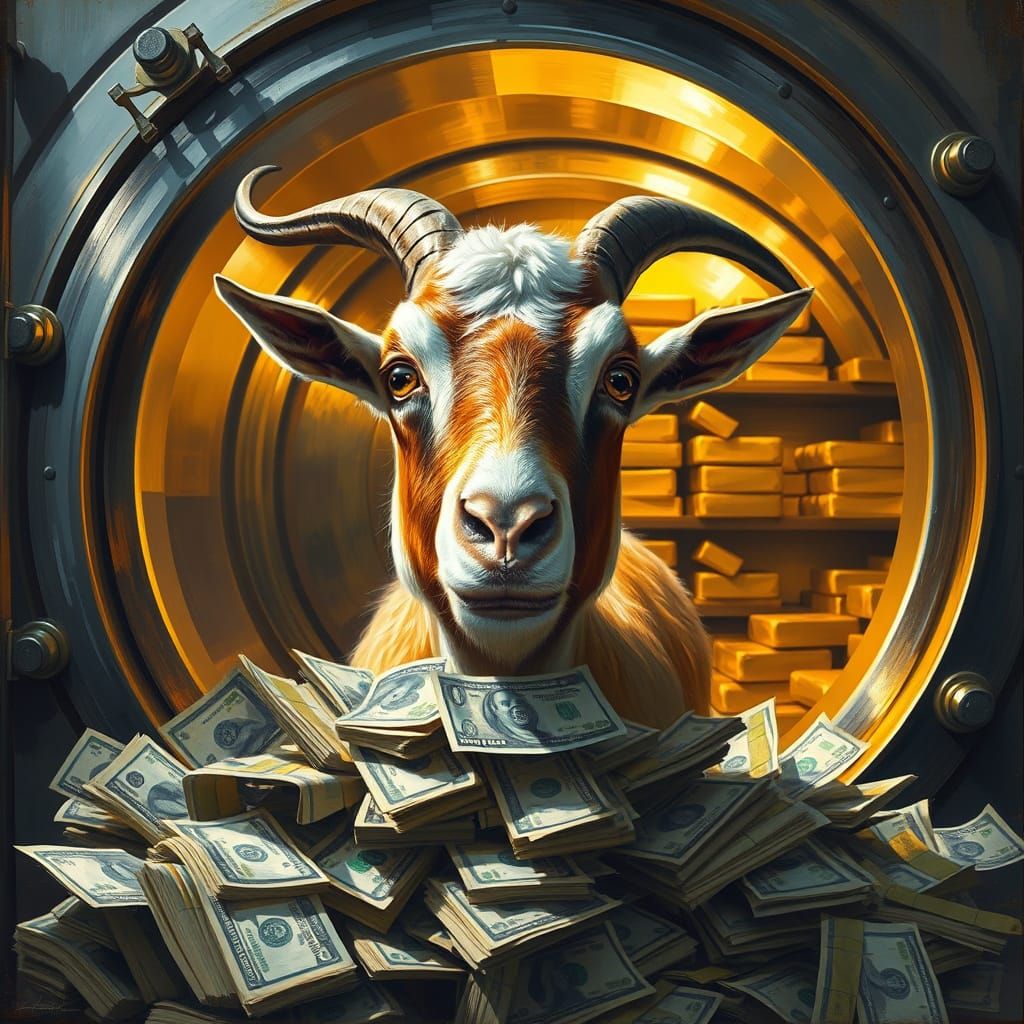 Goat Devours Cash in Opulent Bank Vault