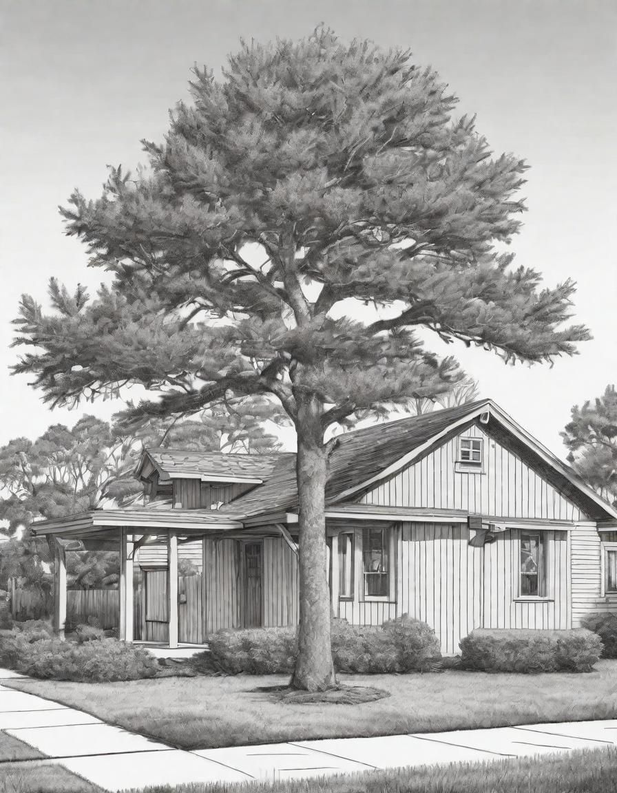 Cedar Tree Line Drawing, Florida Ranch House