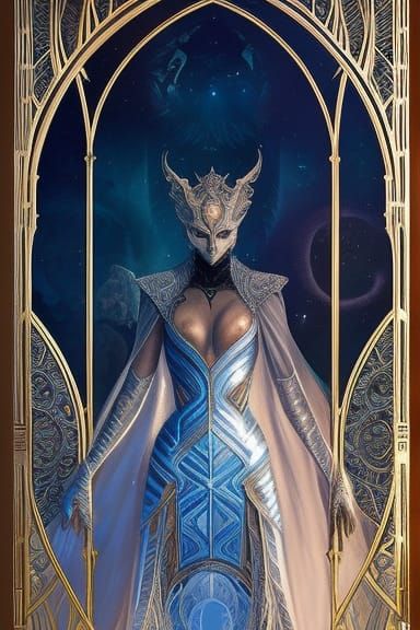 Full Moon Tarot Card in Art Deco Style